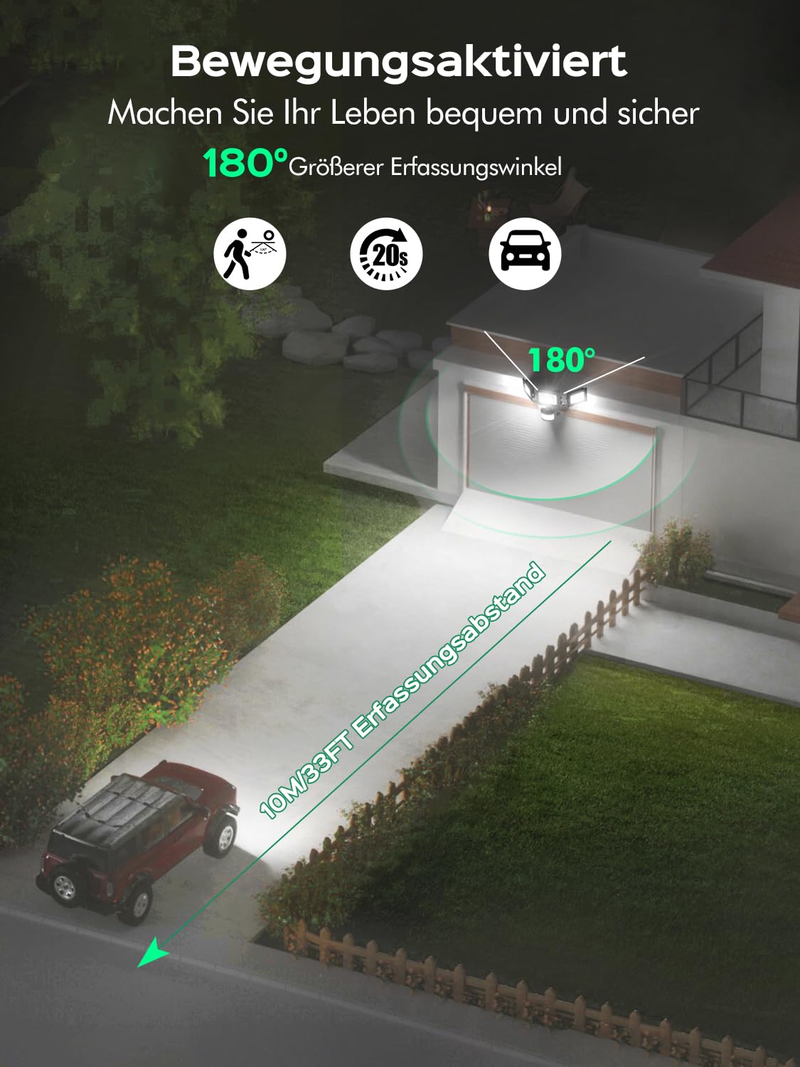 LED Strahler mit Bewegungsmelder außen, 100W 10000LM Außenstrahler mit Verstellbaren 3 Köpfe, 6500K Kaltweiß LED Scheinwerfer mit Fernbedienung, IP65 Wasserdicht Flutlicht für Garage, Hof