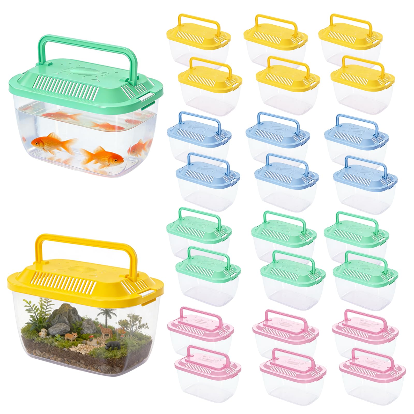 View 1 of 16 Pack Plastic Fish Tank, Small Reptile Terrariums Carrier Cage