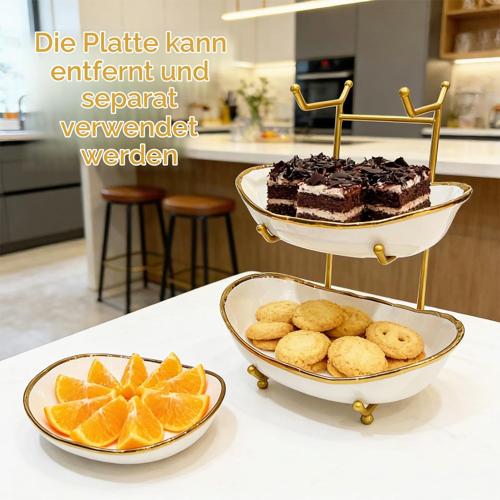 Obstschale 3 Etagen Keramik Obstkorb für Küche | Porzellan Küche Schalen für Obst und Gemüse Aufbewahrung Snack Nüsse Dessert Kuchen Tablett Tellerregal für Party Hochzeit