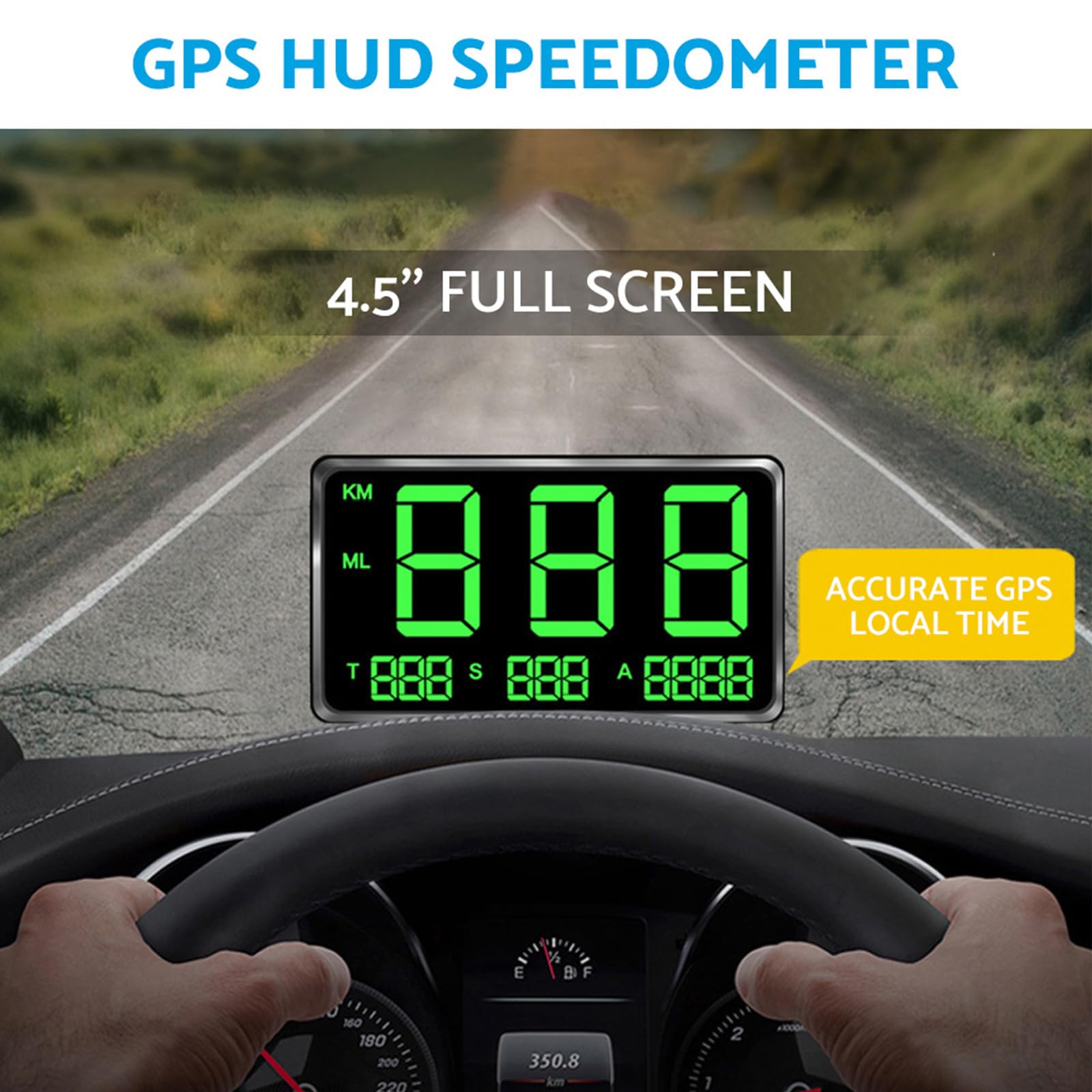ALINREDBX GPS Head Up Display Speedometer Odometer Car Digital Speed Display MPH Over Speeding Alarm Car Clock Universal for All Vehicles