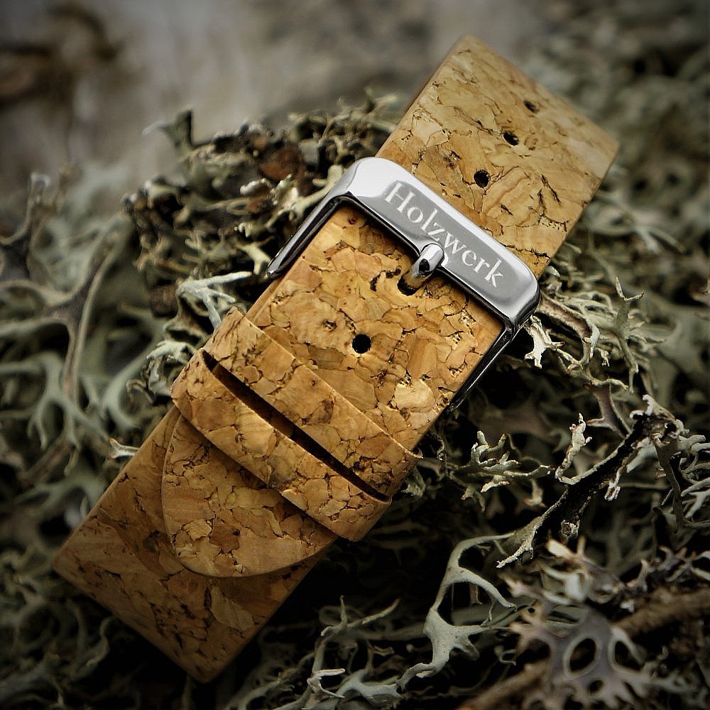 Holzwerk Germany Orologio da donna, realizzato a mano, ecologico, naturale, vegano, in legno, analogico, classico, al quarzo, con cinturino in sughero e quadrante in legno, Br.1, cinghia