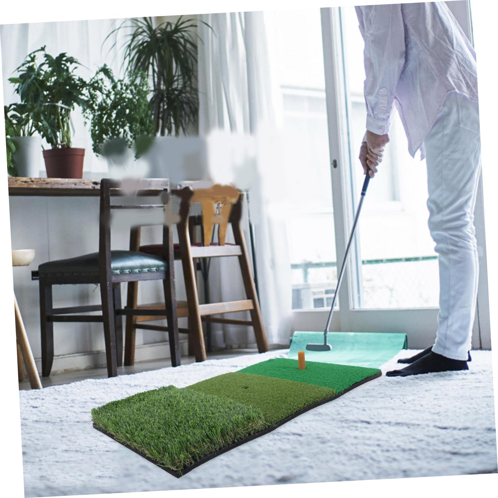 NAMOARLY Golf Practice Mat Set Triple Turf Hitting Chipping Driving Pad with Tee Holder Golf Mats