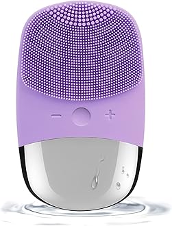 Facial Cleansing Brush, 3-in-1 Electric Silicone Face Scrubber, Vibrating Massager, IPX7 Waterproof, USB Rechargeble Face Scrubber Brush for Deep Cleanning, Blackhead Remover, Exfoliating (Purple)
