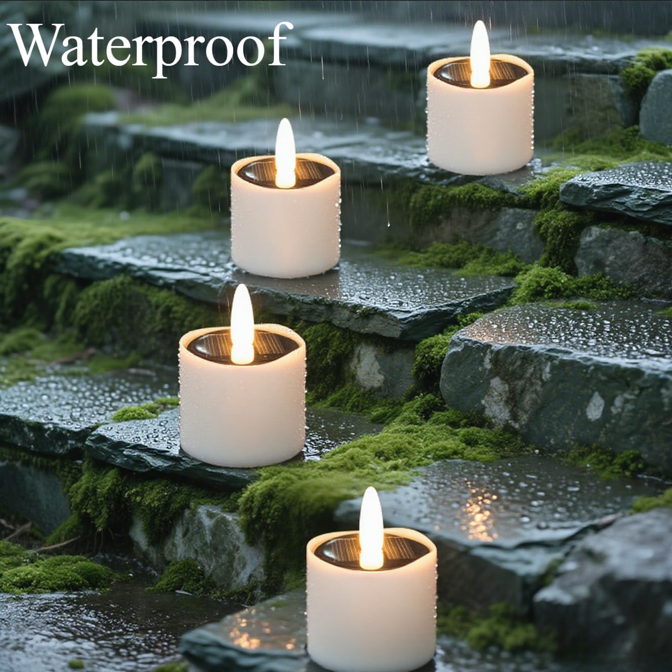 HL Solar Tea Lights Outdoor Waterproof, 8PCS 2.4''x2'' Flickering Flameless Candles, Dusk to Dawn Rechargeable Battery LED Tea Lights for Lantern, Garden, Camping, Home Decor (Warm White)