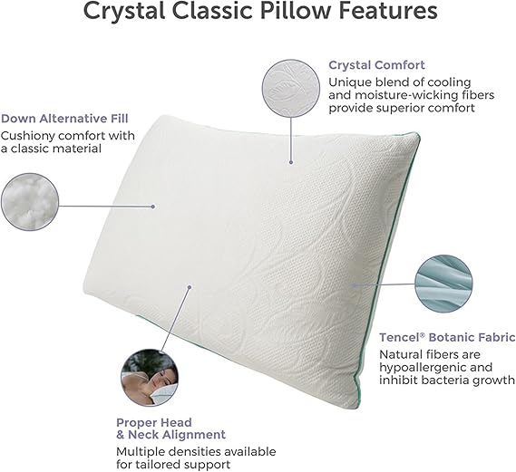 Protect-A-Bed Crystal Tencel Lyocell Blend Cooling Pillow, Down Alternative Fill, Queen (Firm - Queen)