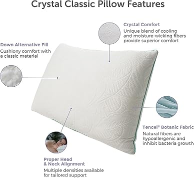 Protect-A-Bed Crystal Tencel Lyocell Blend Cooling Pillow, Down Alternative Fill, Queen (Firm - Queen)