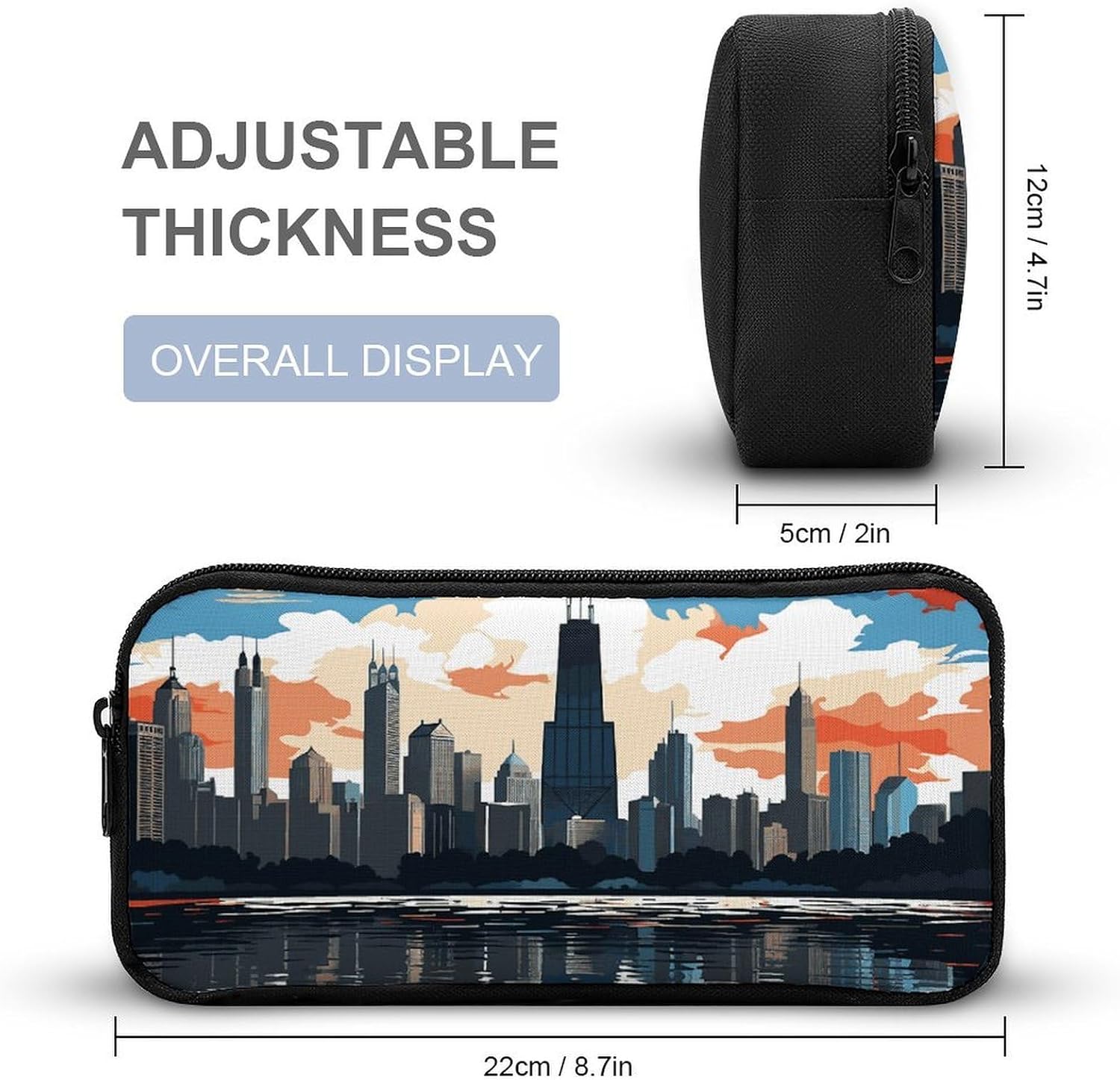 Chicago Skyline Pencil Pouch Soft Large Capacity Pencil Case image 2