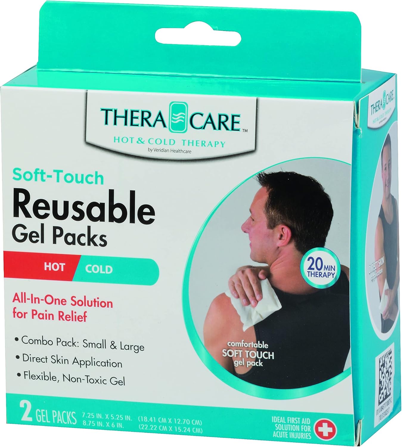 Thera|Care Soft-Touch Reusable Gel Packs – Hot & Cold Therapy – Direct Skin Application – Pain & Swelling Relief – 2-Pack with Instructions – Flexible & Comfortable