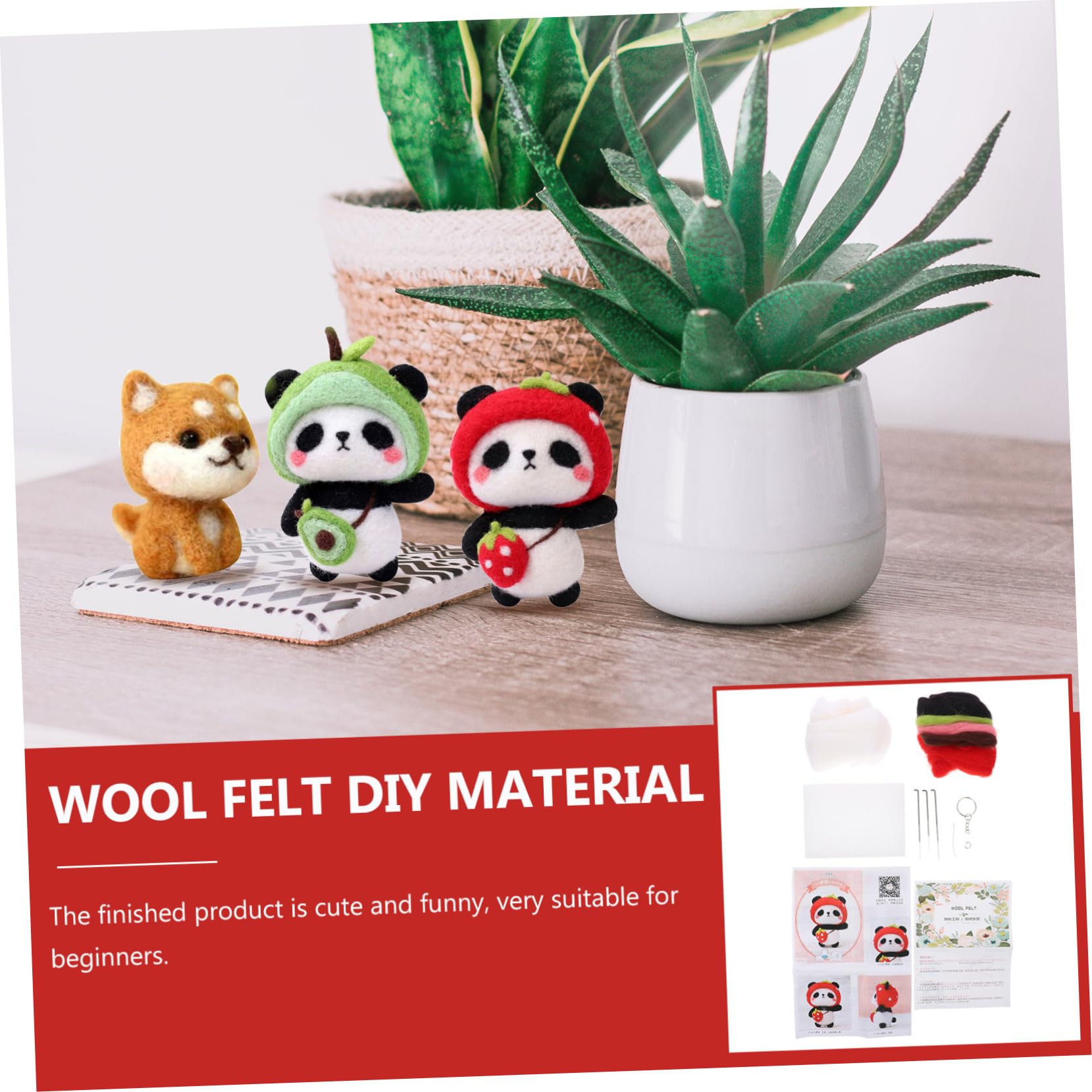 Veemoon 1 Set Panda Needle Felting Kit Beginner Wool Craft Materials Create Adorable Panda Doll DIY Present for Craft Lovers Relaxing Needle Felting Experience