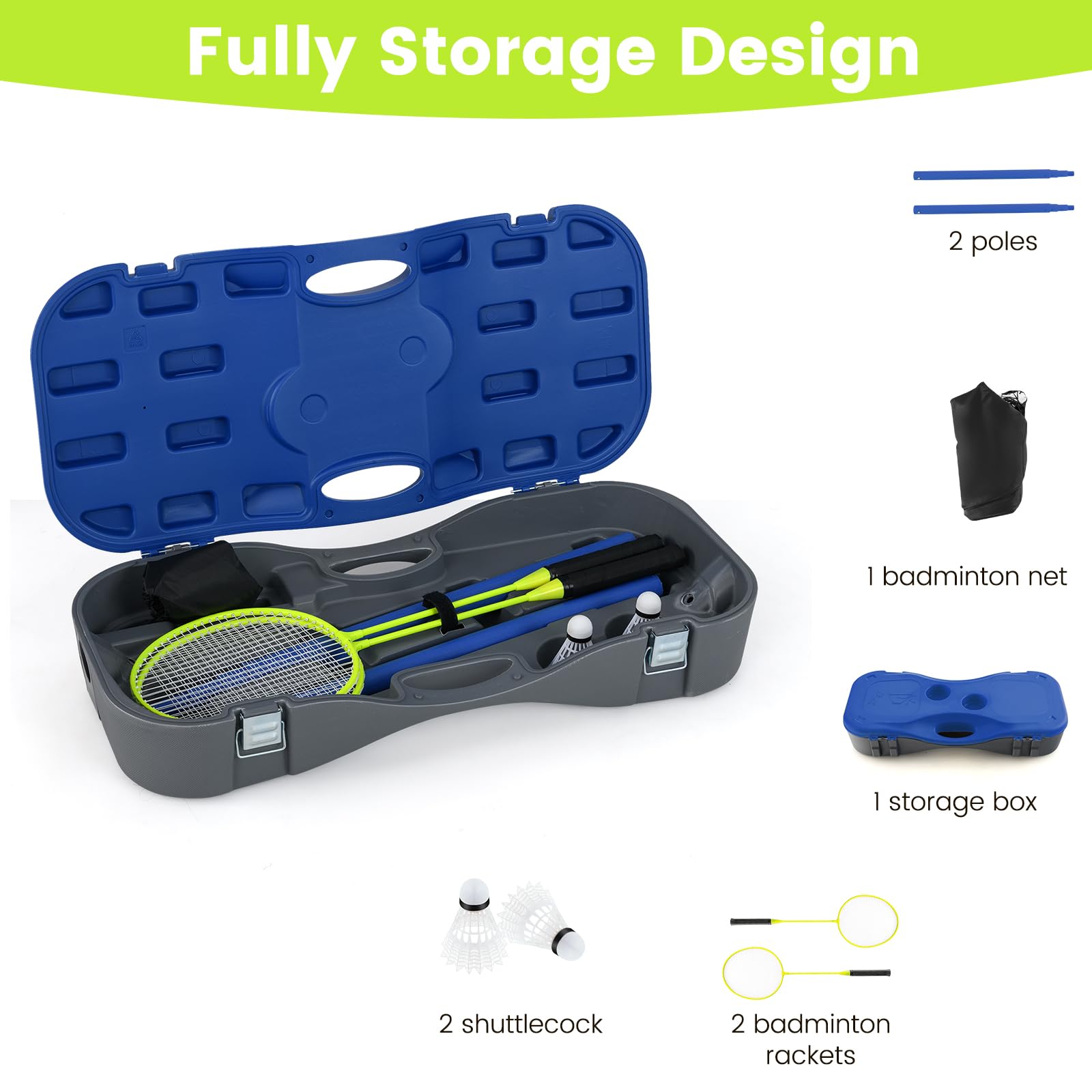 Set Badminton Portatile LIFEZEAL - Con Rete Autoportante, Racchette, Volani, Per Esterno, Facile Montaggio - Foto 9