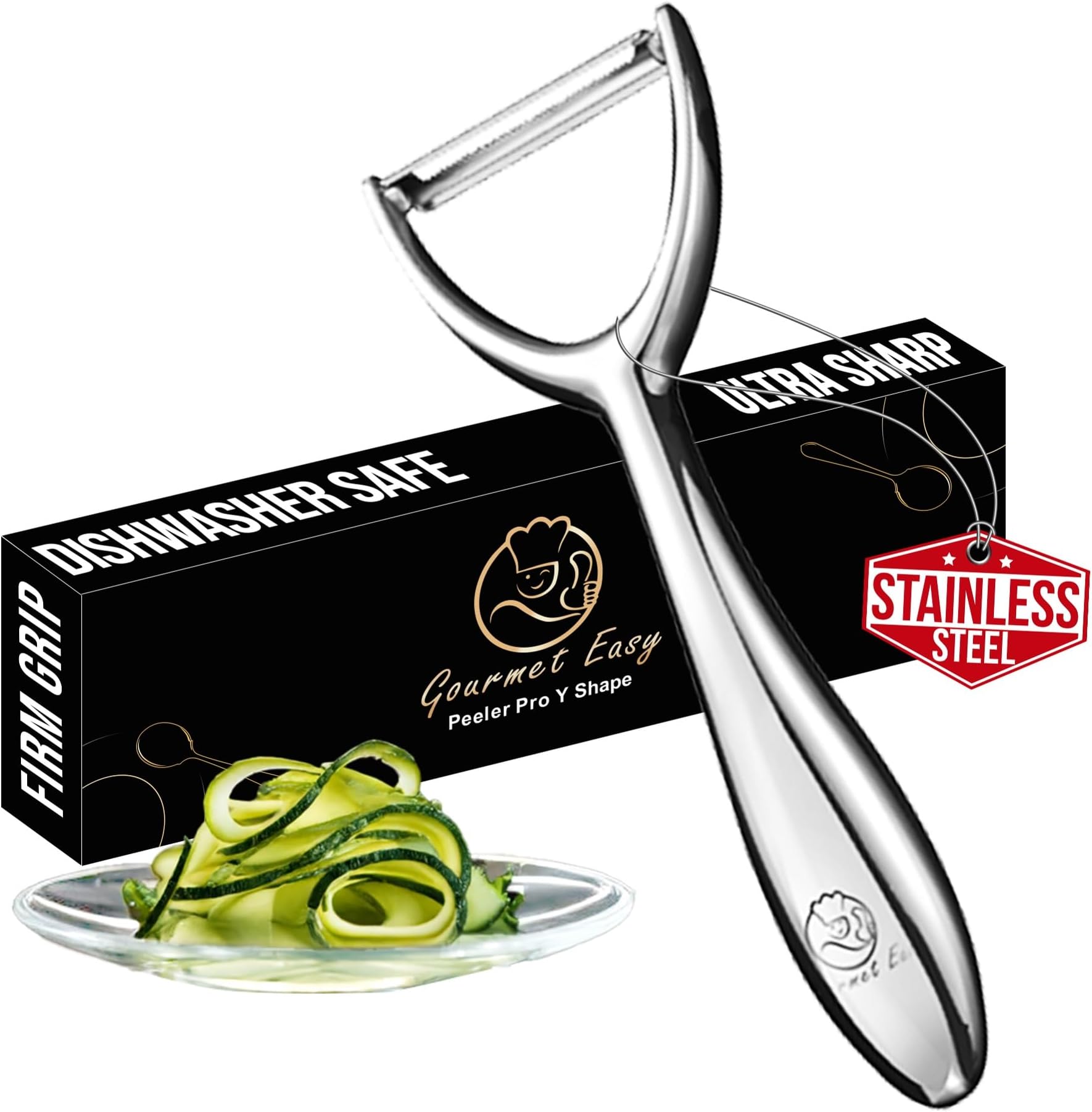 Gourmet Easy Premium Stainless Steel Fruit and Vegetable Peeler | Professional Peeler with Ultra Sharp Blade | Ergonomic Non-Slip Grip Handle