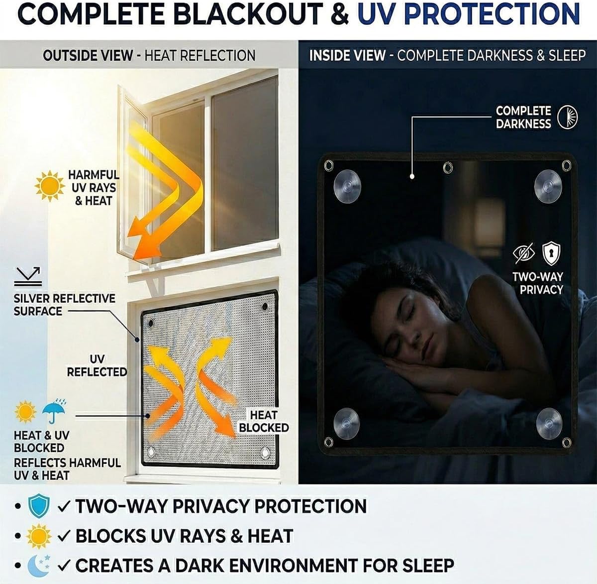 Aluminum Foil Window Film, 99% Blackout Privacy Window Tint for Home, Thermal Insulation Heat Control Sun Blocking Cover, Anti UV Reflective Room Darkening Window Shade(Grey Edge,42" W x 64" H)