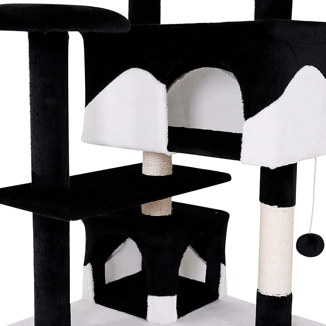 Foto 5 de 7 de lionto Árbol rascador para Gatos Altura 130 cm, Negro/Blanco