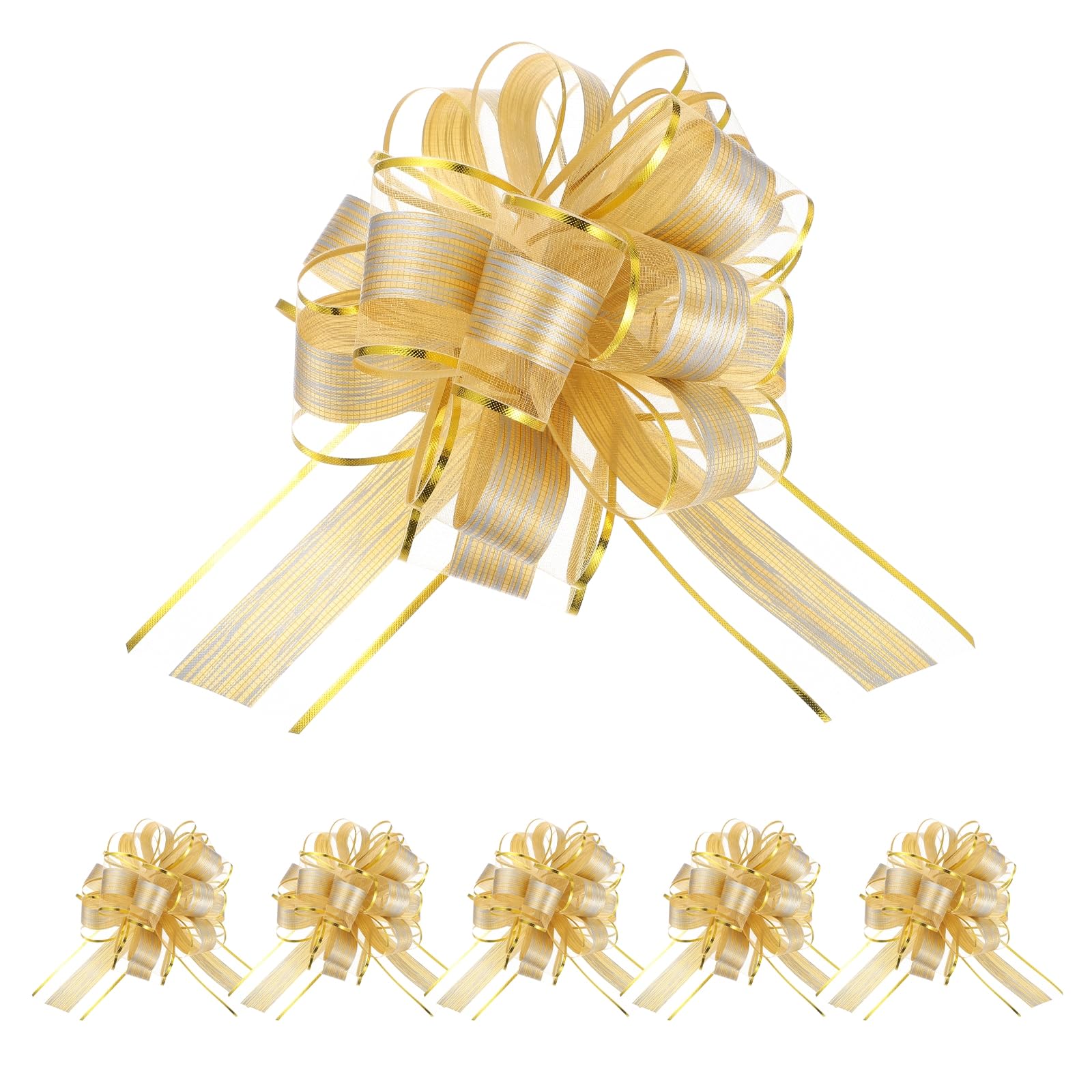 sourcing map 6pcs 8 Inch Large Pull Bows for Gift Wrapping, Gold Ribbon Bow for Christmas Party Wedding Valentine's Day Presents Gift Baskets Decoration