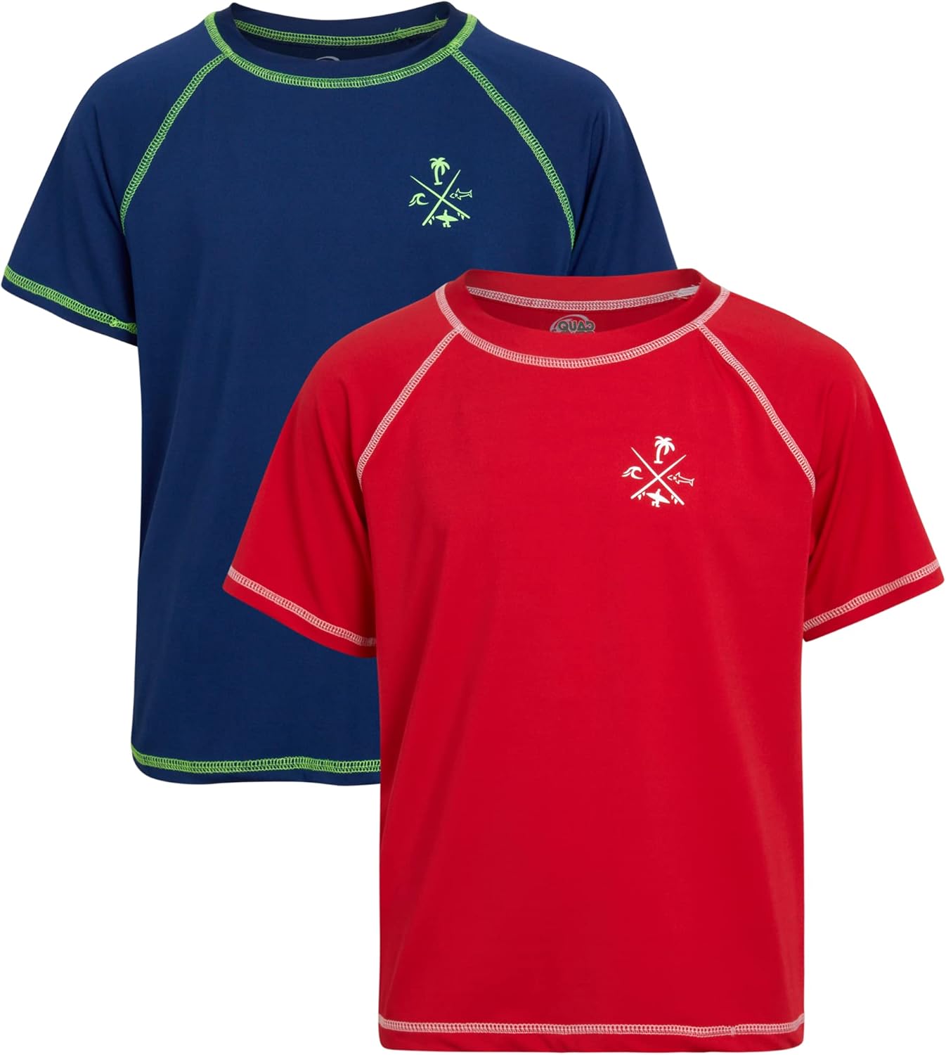 Quad Seven Boys Swim Shirt - 2 Pack Quick Dry Sun Protection Short Sleeve Rash Guard for Boys Youth Kids Swimwear (2T-18)
