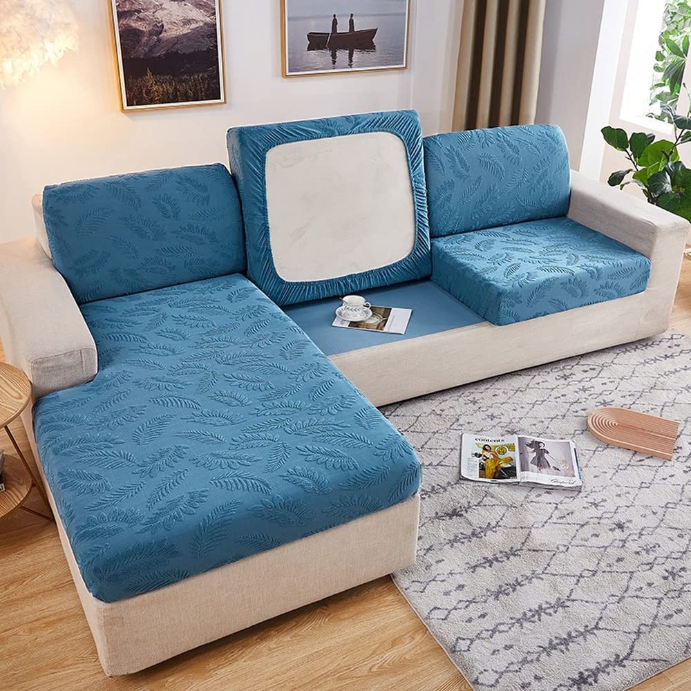 Housse de canapé 3 places jacquard vert paon pour salon en L