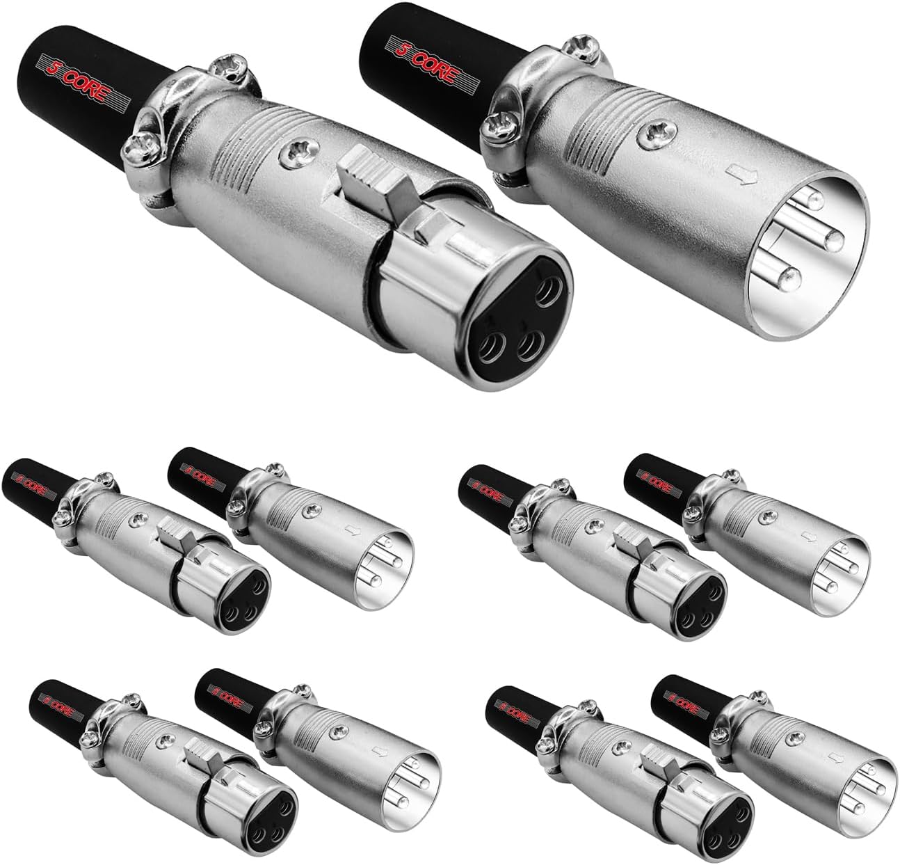 5 CORE XLR Connector 3-Pin Male & Female to 1/4" Audio Jack – Secure Microphone Cable Plug with Locking Ends for Mixer, Amp, Audio Interface – XLR 5 Pair