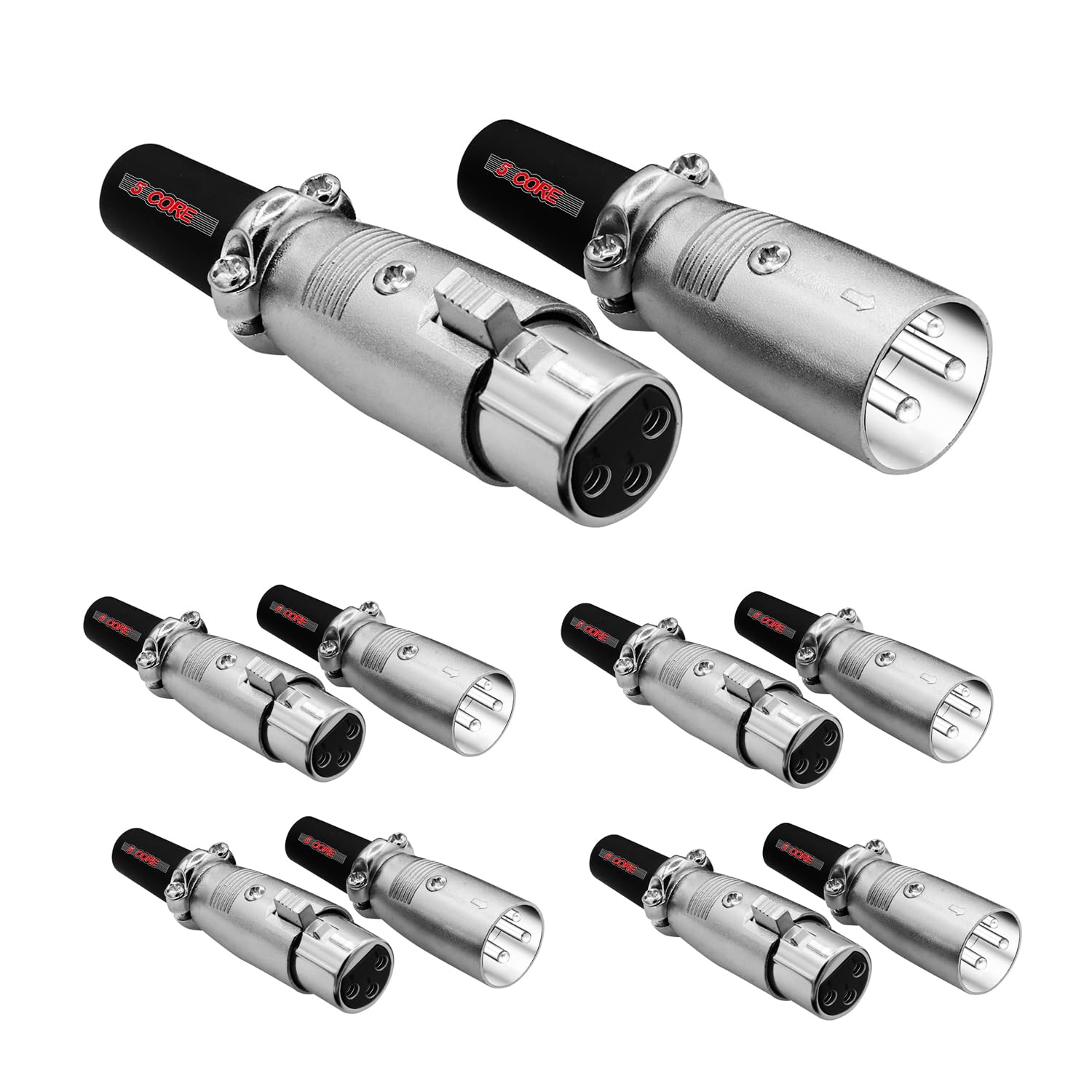 5 CORE XLR Connector 3-Pin Male & Female to 1/4" Audio Jack – Secure Microphone Cable Plug with Locking Ends for Mixer, Amp, Audio Interface – XLR 5 Pair