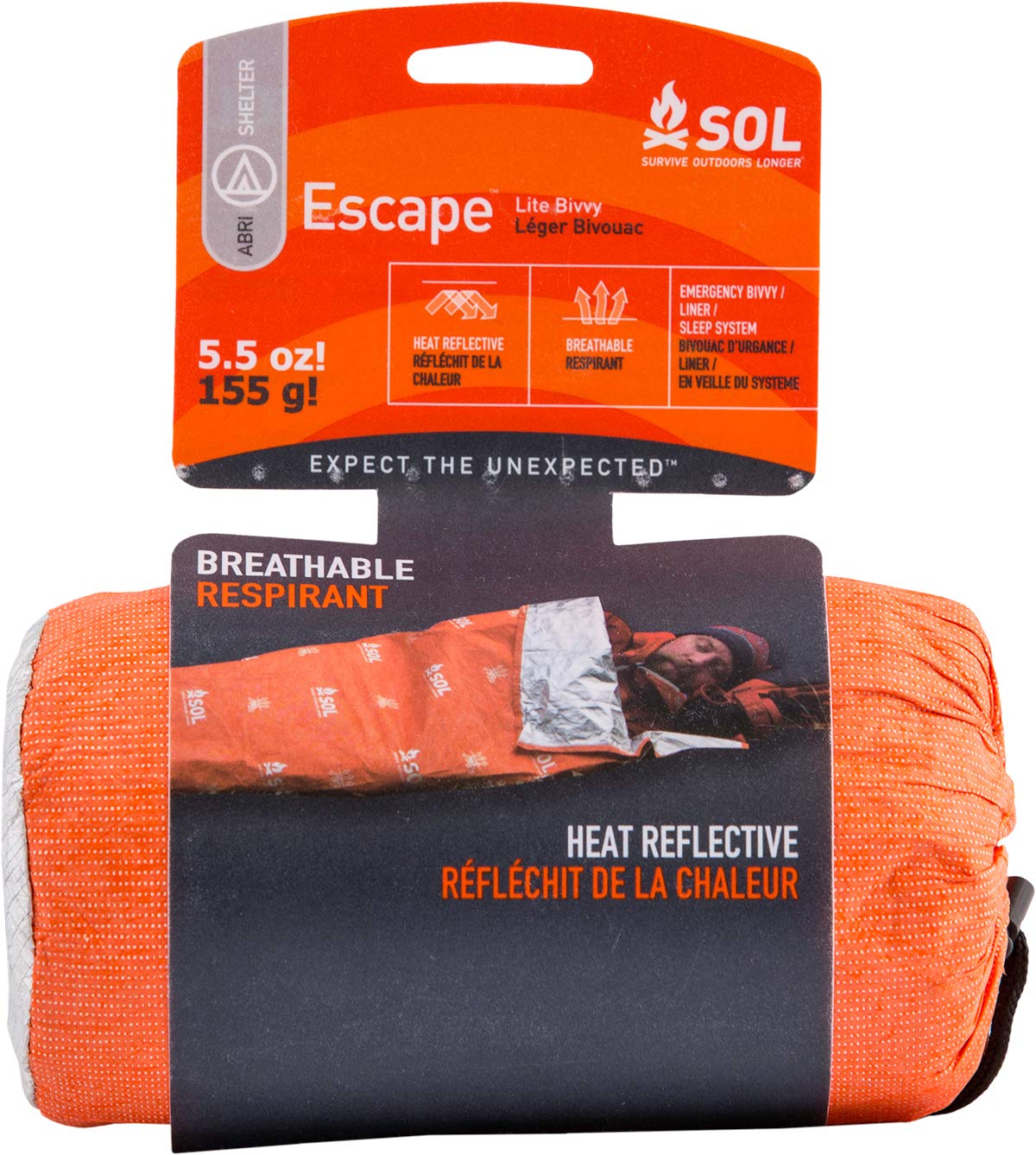 Adventure Medical Kits Escape Lite Bivvy Shelter-Orange Weight 156 g 810 mm x 2080 mm Breathable Windproof & Water Resist Reflects 70% Body Heat & Ultra Light use as Liner/Bivvy/Light Sleep bag