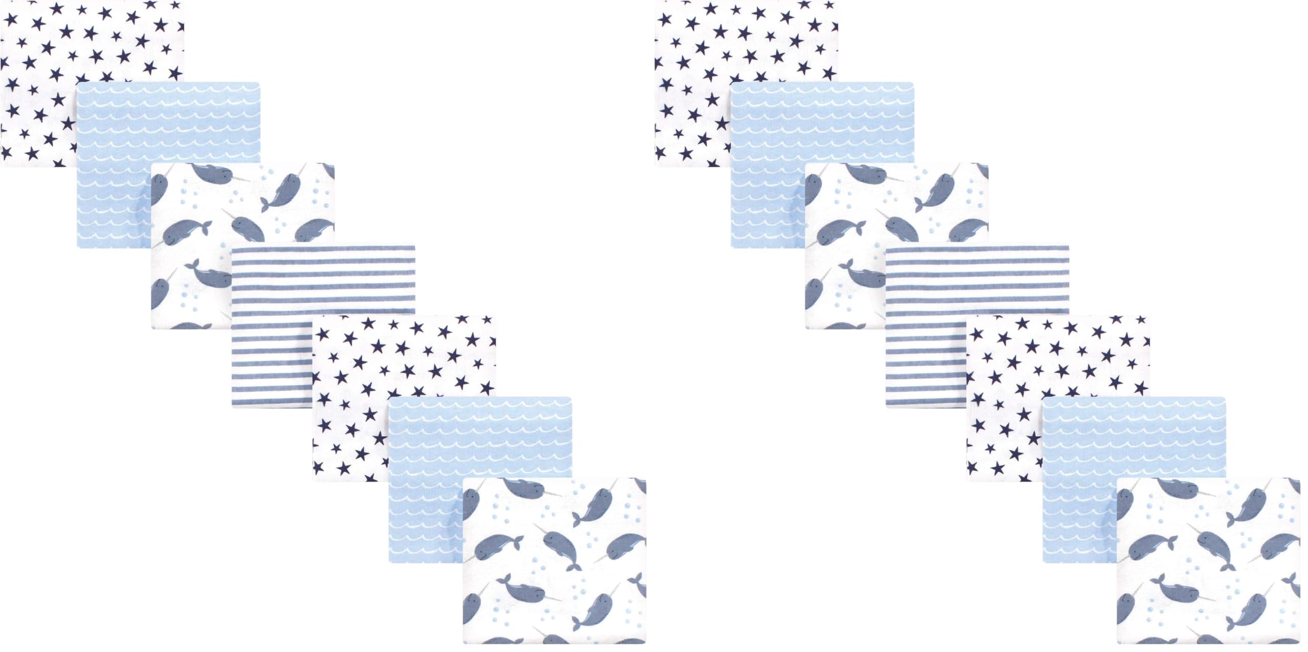 Hudson Baby Unisex Baby Cotton Flannel Receiving Blankets Bundle, Narwhal, One Size (Pack of 2)