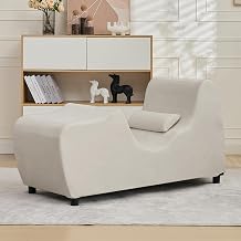 iJuicy Velvet Yoga Chaise for Adults, Curved Lounge Chair with Pillow, Ideal for Stretching & Exercising in Bedroom or Living Room - Beige