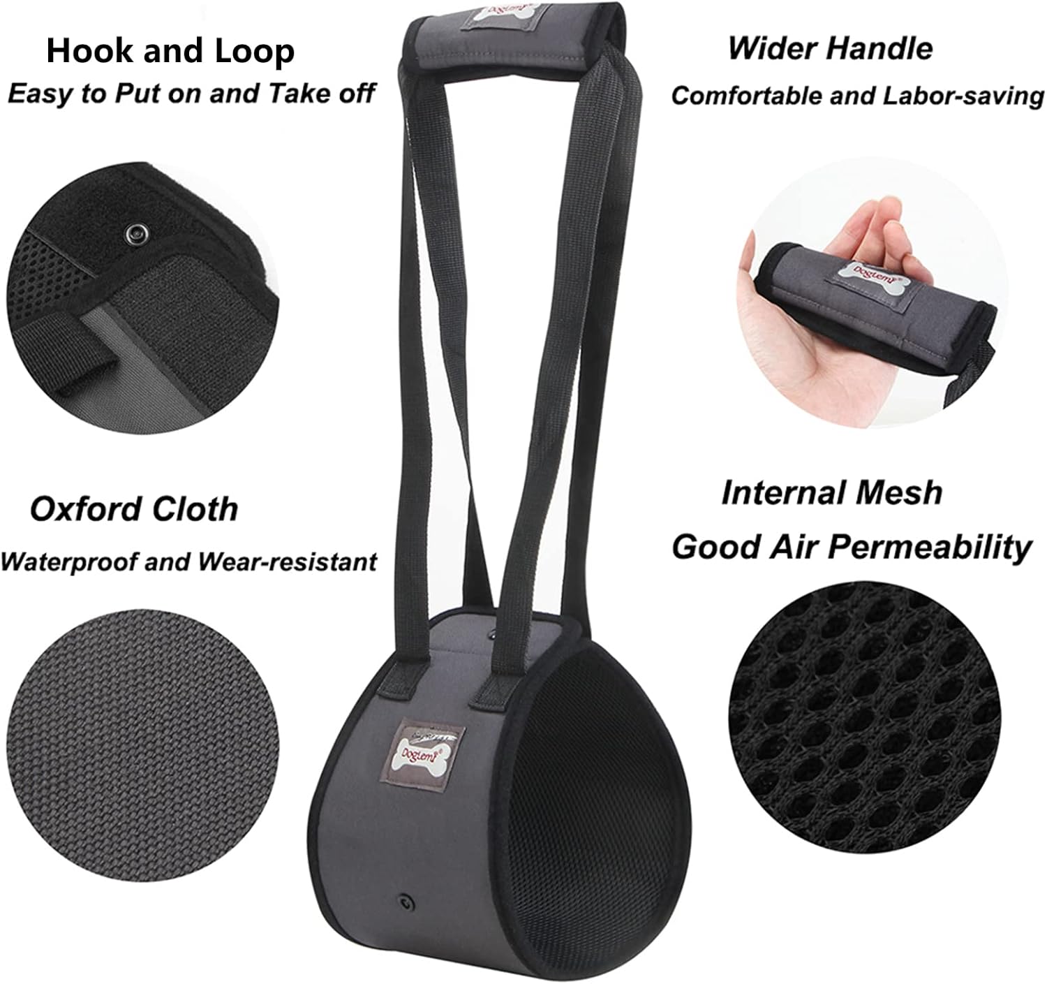 Pet Lift Harness Support Sling Aid Mobility with Handle to Lift Pets Front Rear Legs for Senior Dog Weak Legs Surgery Rehabilitation (Gray - Image 3