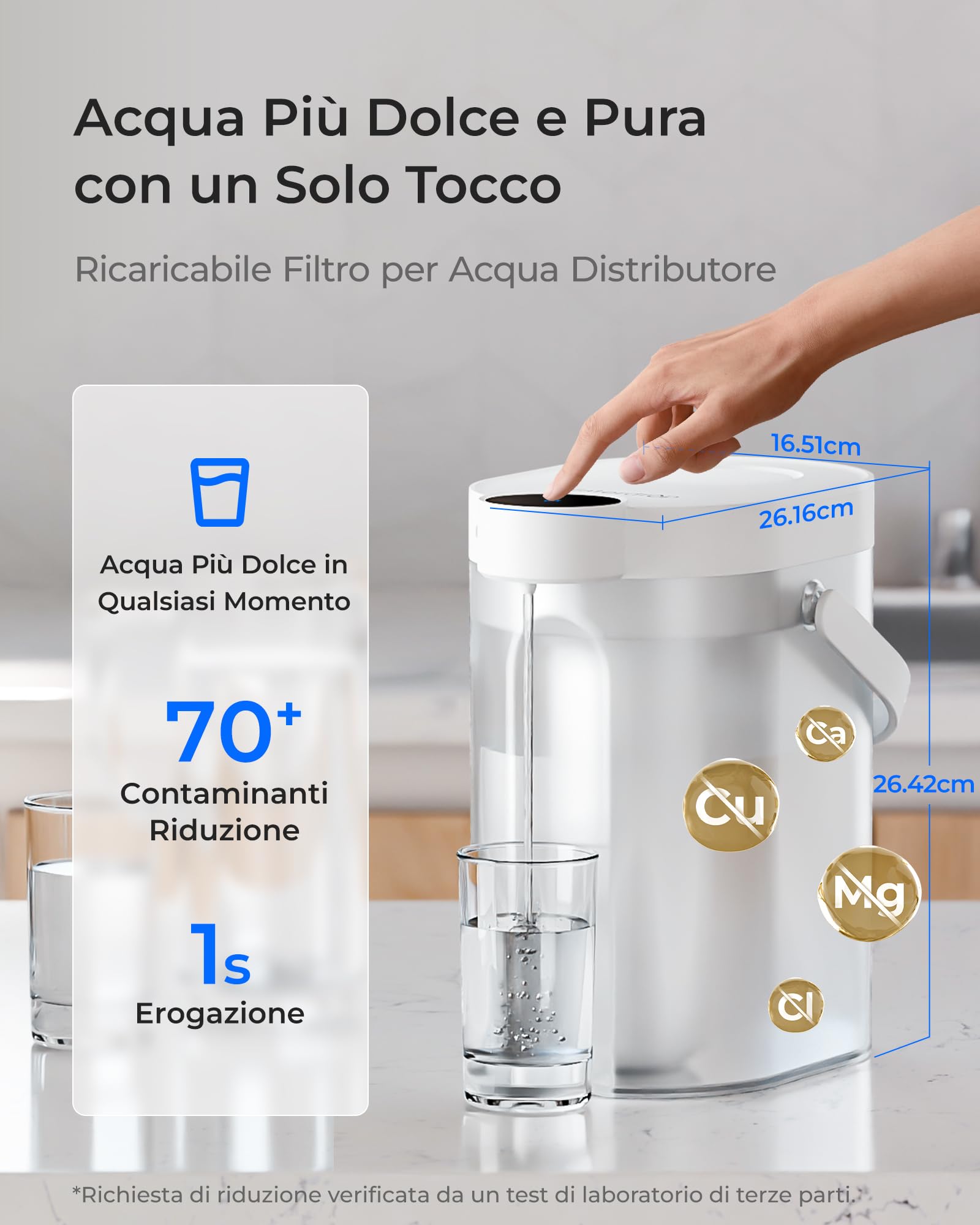 Waterdrop WD-ED11W - Brocca per filtro dell'acqua elettrica ricaricabile, 3,5 l, filtro anticalcare 3 mesi, a lunga durata, filtro istantaneo, riduce calcio, magnesio + 70 sostanze nocive