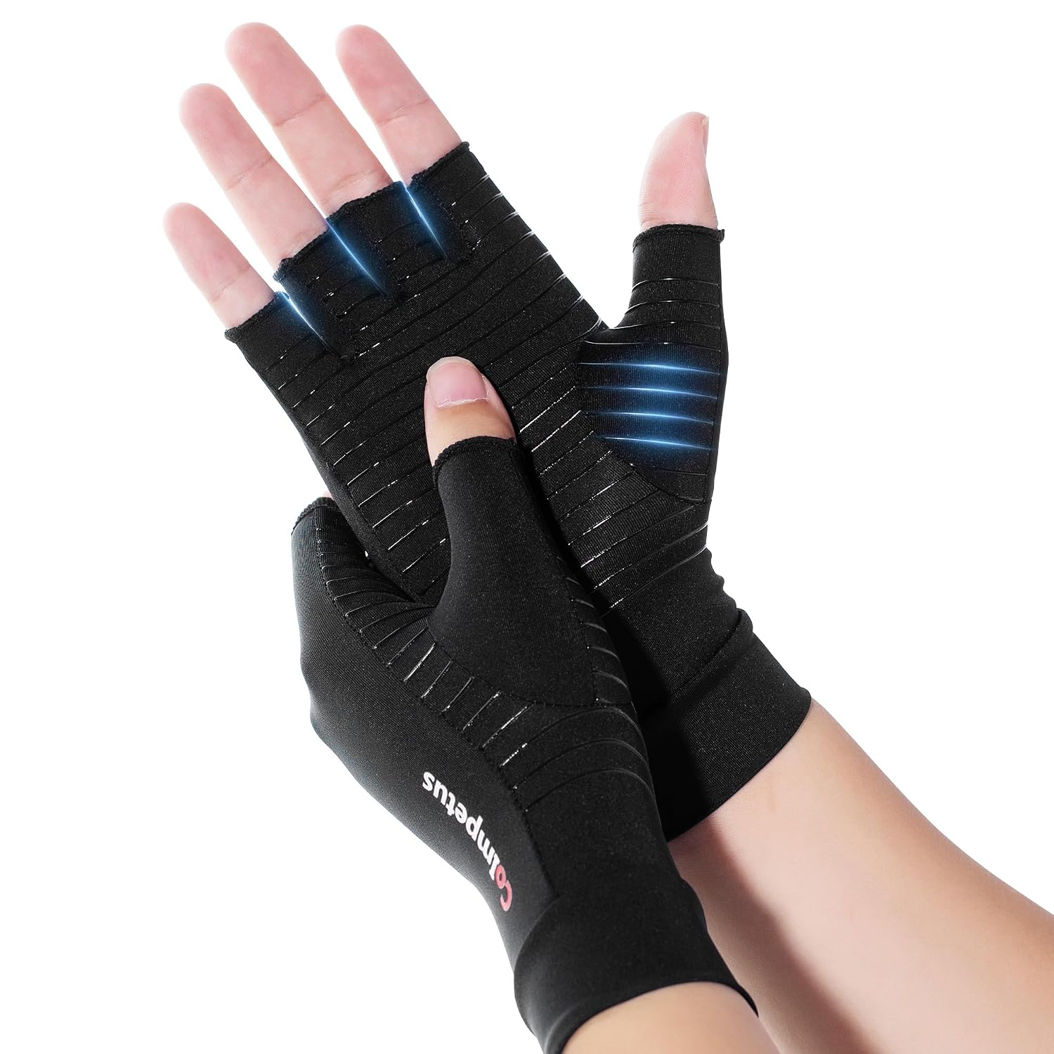 COIMPETUS Copper Compression Arthritis Gloves - Fingerless Non-Slip Breathable for Carpal Tunnel, Hand Pain Relief - Medium Fit Women Men