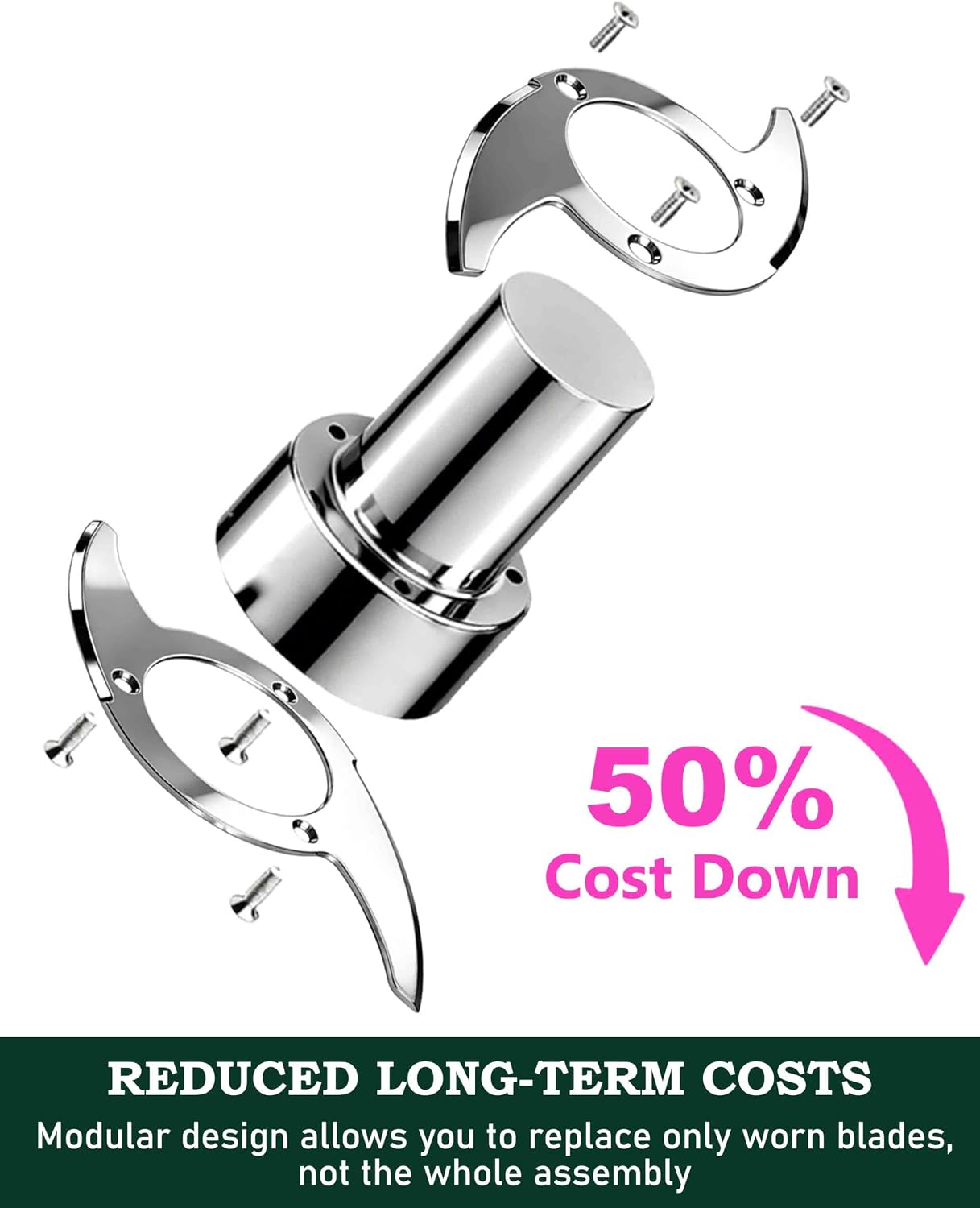 Less-Microplastic 4 Blade for KitchenAid 3.5-Cup Food Chopper KFC3516/3510 | 304 Stainless Steel Case, Crack/Chip/Flake Resist, Easily Handle Hard Ingredients, Easy to Clean, Efficient & Durable
