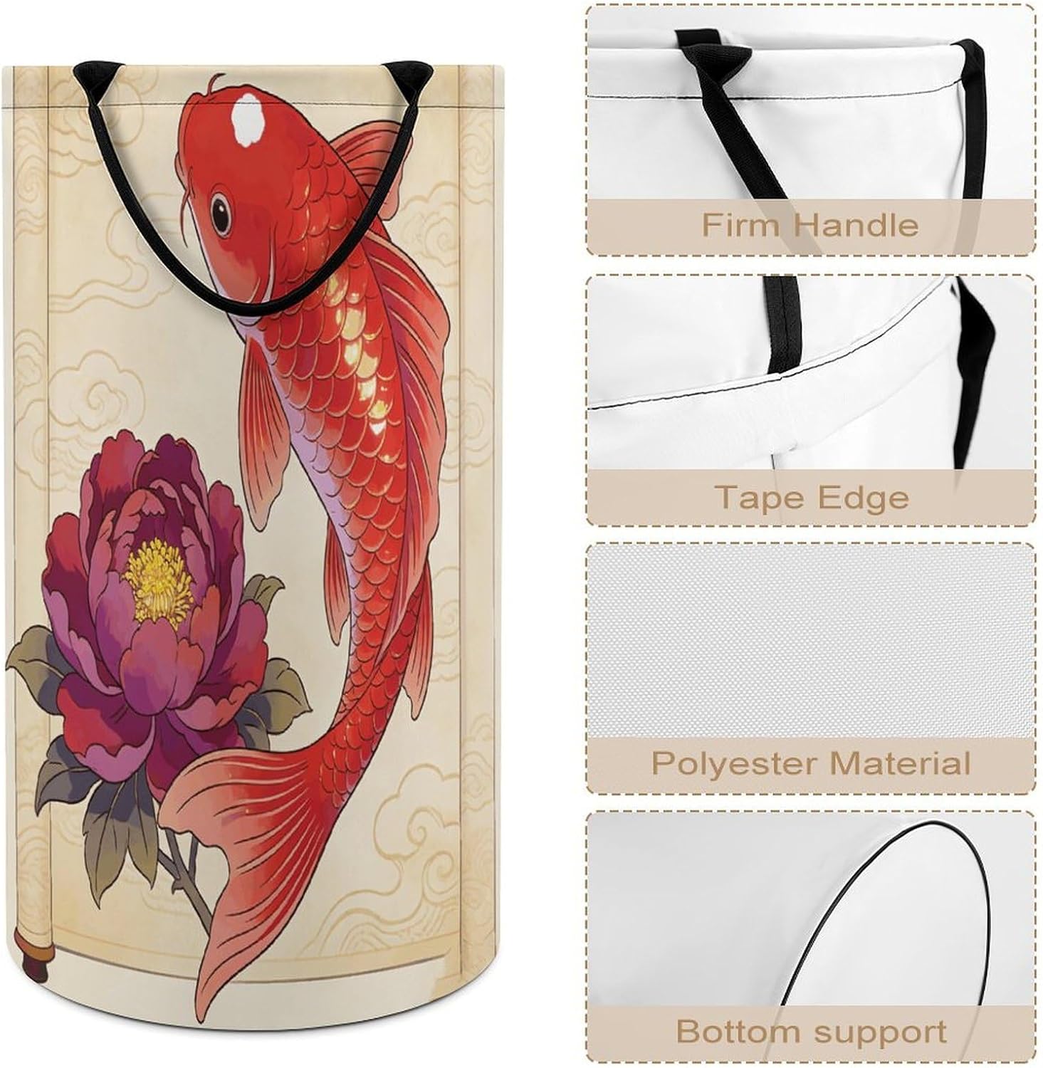 Koi Carp Bring Spring Laundry Hamper Portable Lightweight Clothes Hampers Fashion Dirty Laundry Storage Basket Large Capacity Foldable Clothes Baskets for Bathroom Bedroom