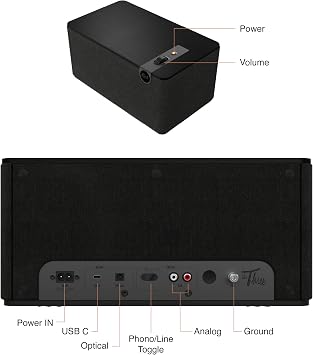 Klipsch The Three Plus Premium Bluetooth Speaker System, Turntable Ready with Phono/RCA Inputs, Bluetooth 5.3 with Up to 40 ft. of Distance, Matte Black