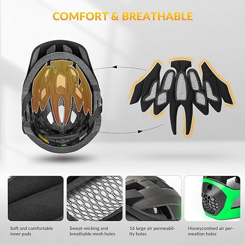 Miniatura 2 de ROCKBROS Casco de bicicleta para niños, ajustable, desmontable, de cara completa, casco de bicicleta para niños, bicicleta, monopatín, scooter,