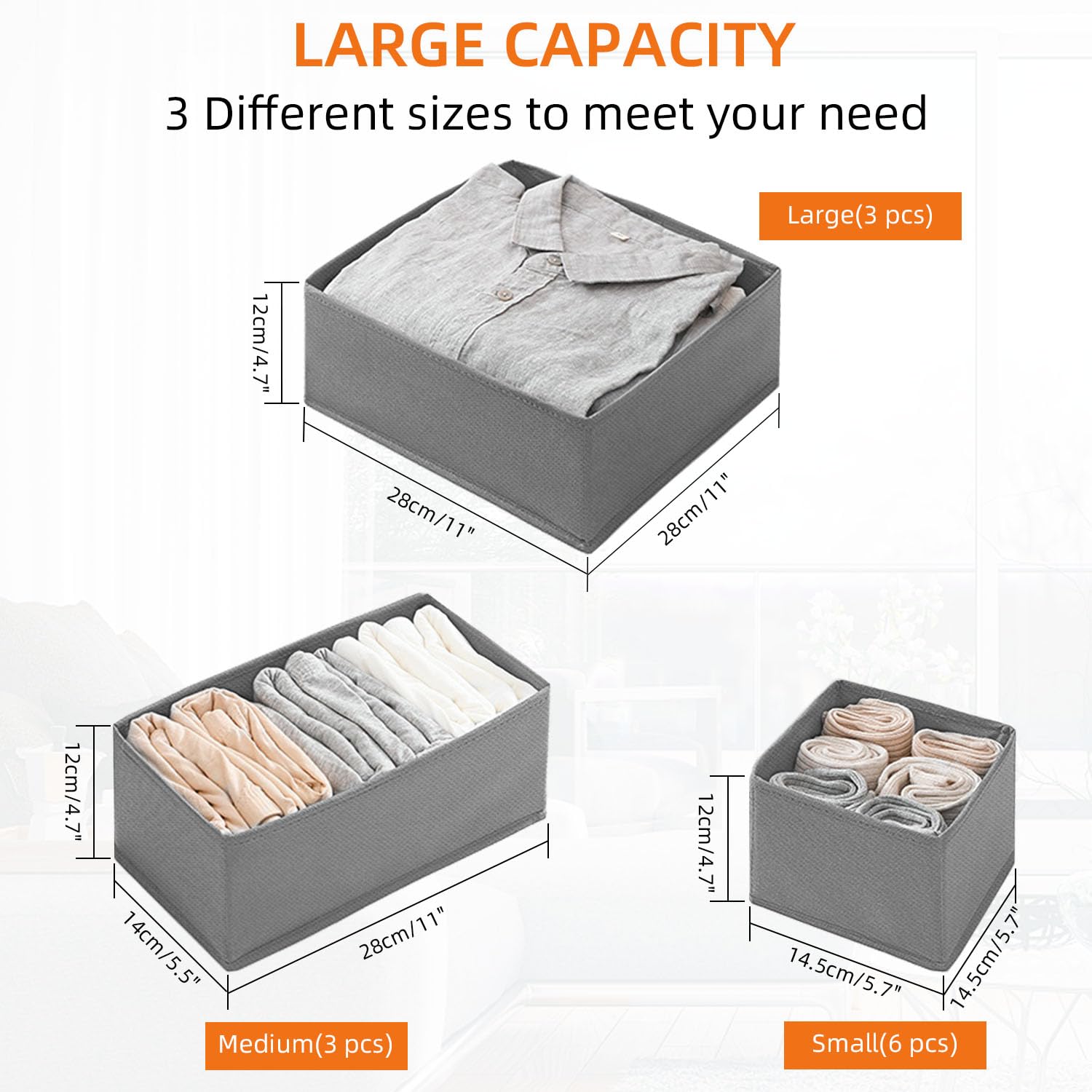 TOUYINGER Clothes Drawer Organiser Foldable, Set of 12 Storage Boxes Fabric for Wardrobe Drawer Dividers for Underwear Sock - Image 2