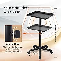 Vista 3 de Bandeja de salón con ruedas, carrito negro de salón con altura ajustable, bandeja para rodar tatuajes, bandeja de almacenamiento de instrumentos