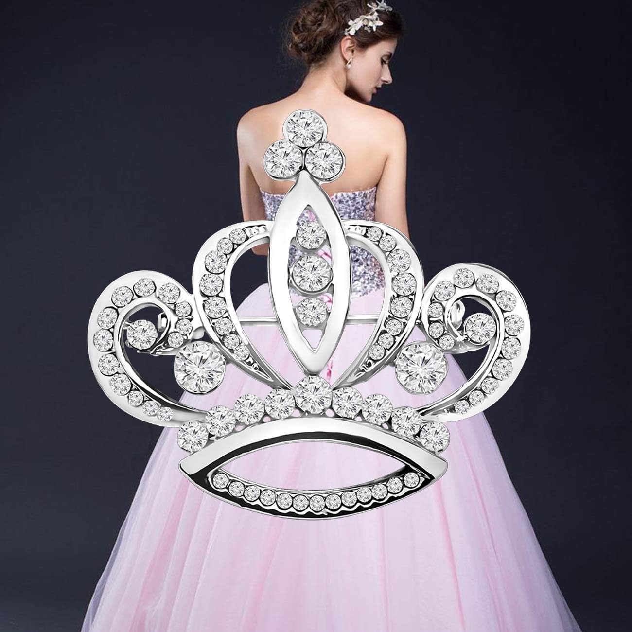 LQRI Crystal Rhinestone Princess Queen Crown Brooch Pin Tiara Crown Brooches Crown Tiara for Wedding Party/Banquet/Birthday - Image 6