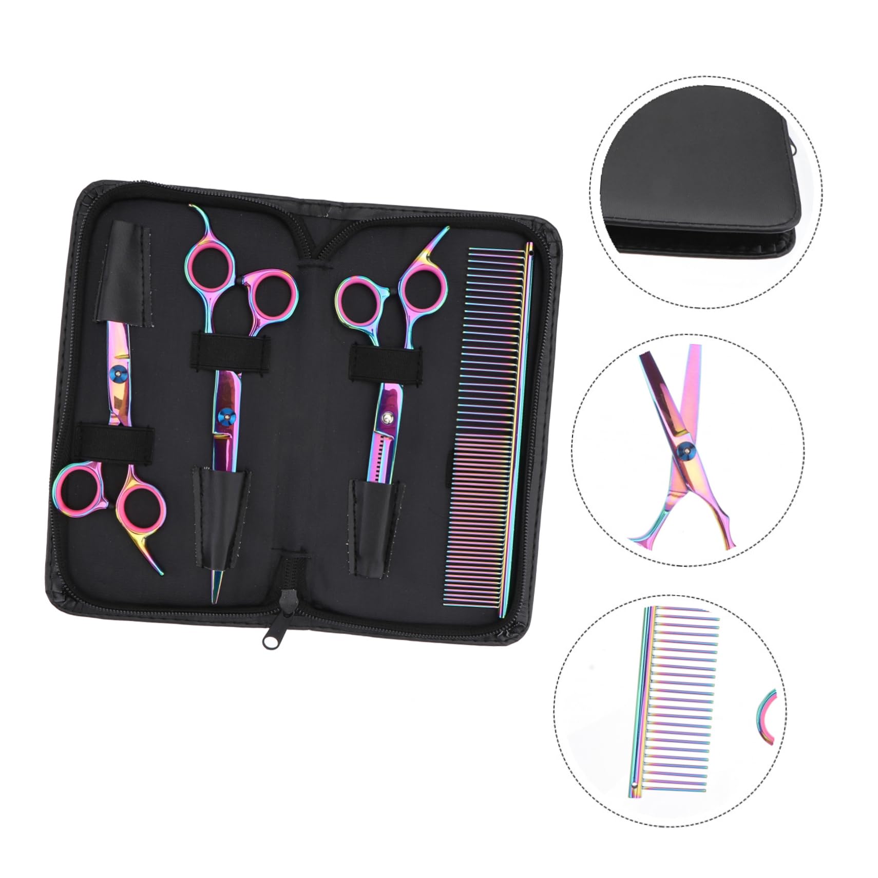 Set Forbici da Parrucchiere in Acciaio Inox 4 Pezzi | Denti Taglio e Taglio Piatto, per Casa e Salone Professionale, Adatto a Chioma e Animali Domestici