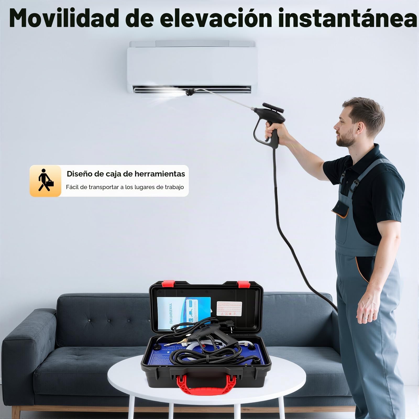 Limpiador de vapor portátil, 3000 W, alta temperatura, para el hogar, coche, vapor, 100 – 130 °C, máquina de limpieza a vapor de alta presión, 3 – 5 bar, 43 x 23,6 x 16,5 cm