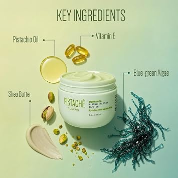 Pistache Skincare Pistachio Oil Whipped Body Butter Cream | Rich Moisturizer for Dry Skin with Vitamin E & Antioxidant Protection | The Boyfriend Body Butter, 8 oz