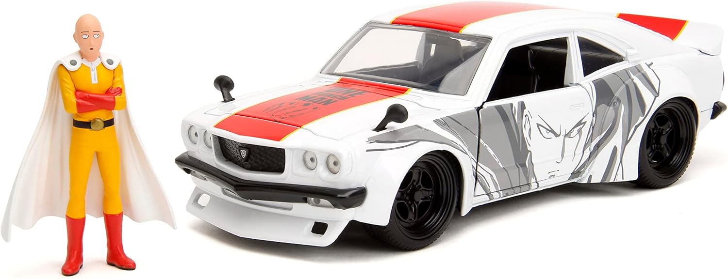 Jada One Punch Man 1:24 1974 Mazda RX-3 Die-cast Car & 2.75" Saitama Figure, Toys for Kids and Adults