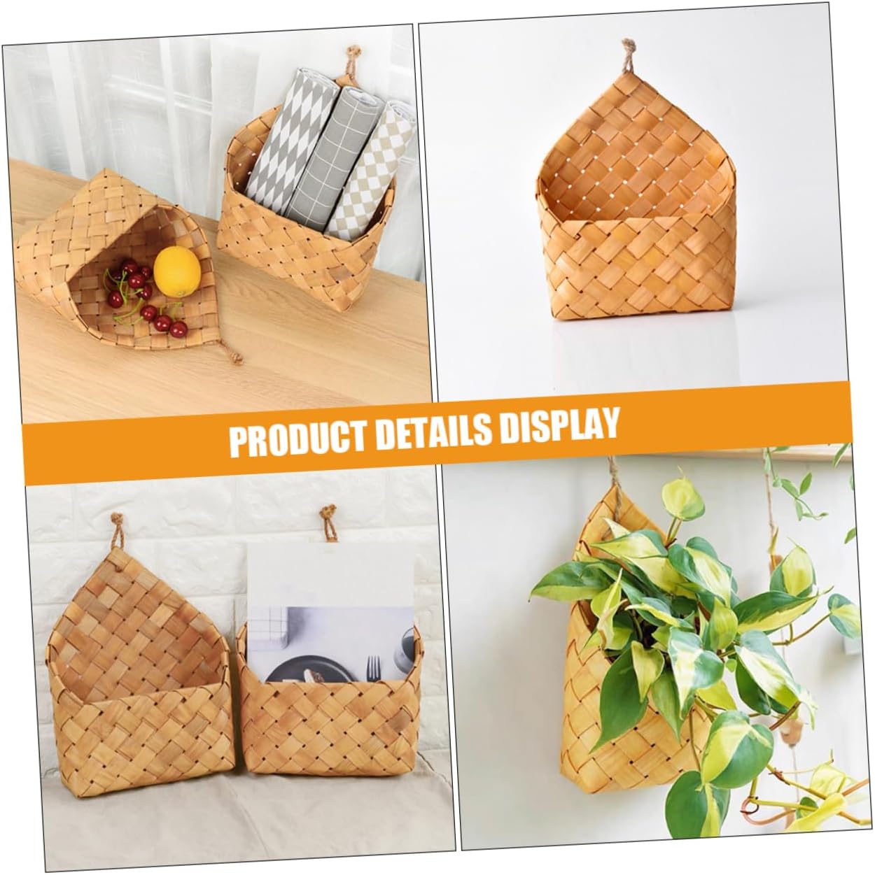 6pcs Woven Storage Basket Wall Hanging Baskets Macrame Wall Decor Handmade for Kitchen Home