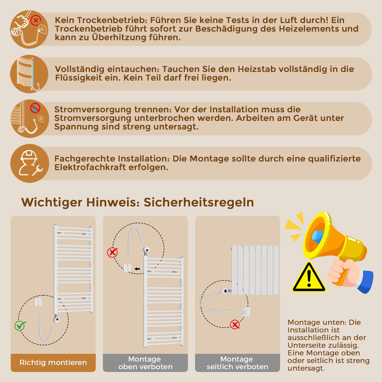 Heizstab für Badheizkörper 900W,heizstab badheizkörper mit Thermostat, WiFi-fähig, programmierbare Temperaturregelung, Edelstahl-Heizstab, geeignet für Handtuchheizkörper und Heizkörper, Weiß