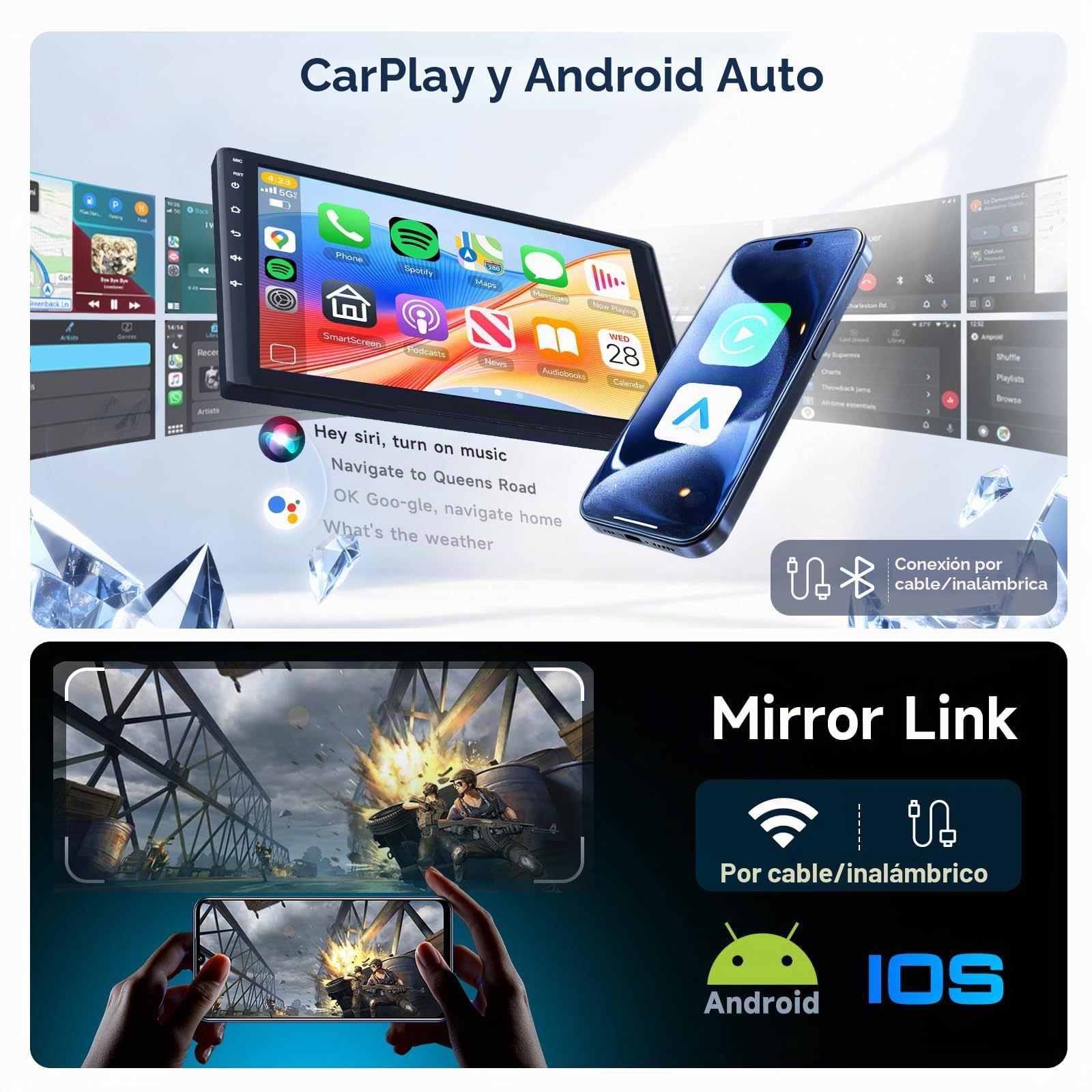Hodozzy 6GB+128GB 8-Core Android Radio para Renault Clio 3th 2005-2014 con Carplay Android Auto Inalámbrico, 2 DIN Pantalla Táctil 9 Pulgadas Radio Coche con Bluetooth GPS WiFi DSP FM/RDS Cámara