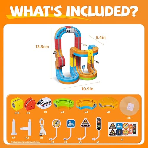 Miniatura 7 de Click Rail - Juego de tren eléctrico 3D mágico y flexible para niños de 3, 4, 5, 6, 7, 8 años, 56 piezas de pista de carreras con antigravedad,