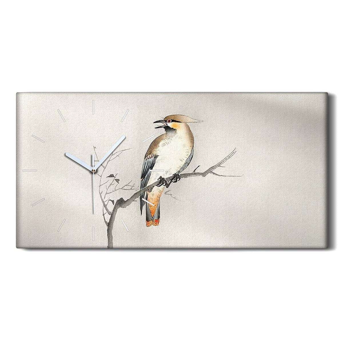 Horloge sur Toile Asian Art oiseau Branche Décoration Nature Zen 60x30cm