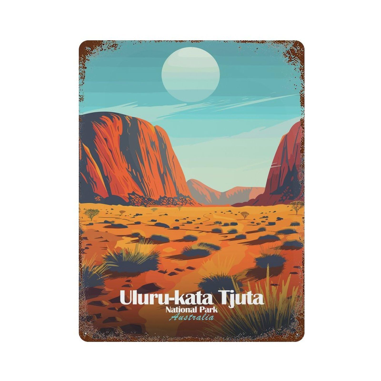 Uluru-Kata Tjuta National Park Australia 15.7"x11.8" Rust Effect Tin Sign, Rustic Home Decor for Office, Studio And Wall Decor