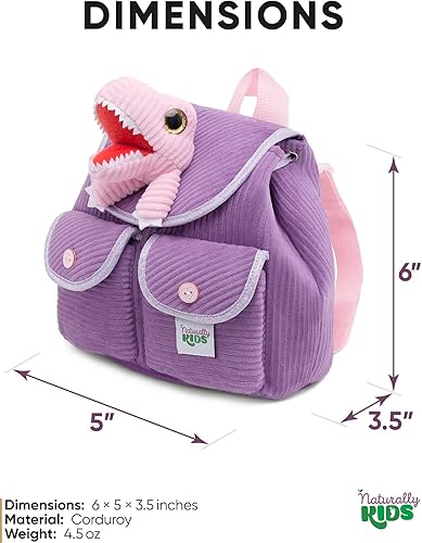 Miniatura 3 de Naturally KIDS Mini mochila de dinosaurio - Mochila muy pequeña para niñas y niños - Juguetes de dinosaurio para niños de 3 a 5 años - Mochila