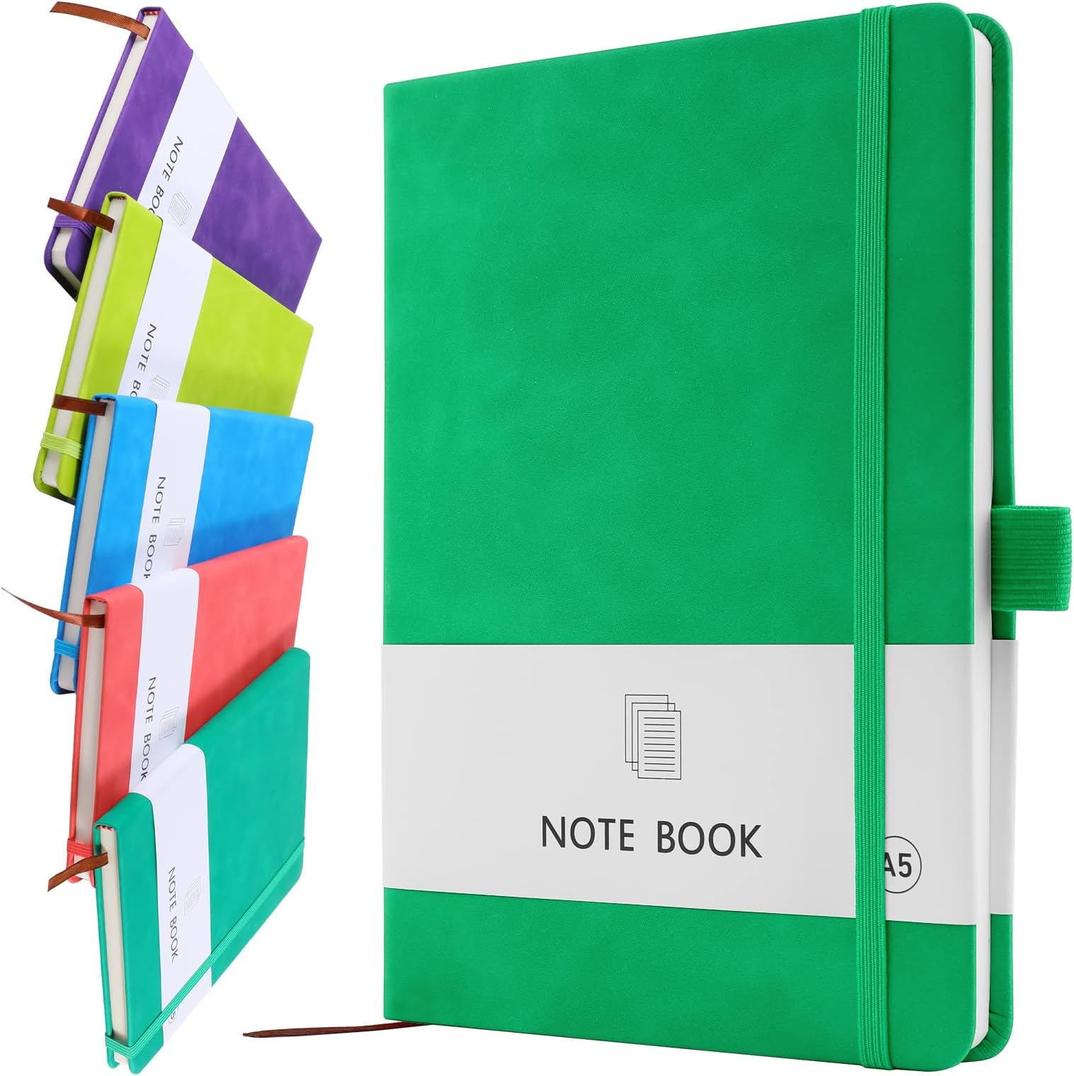 A5 Notebook, Notebook A5 Note Book Note Pad Journal Notebook A5 Notepad PU Leather Notebook for Office School Home Business Writing & Note Taking 200 Pages (100 Sheets)-Grass Green