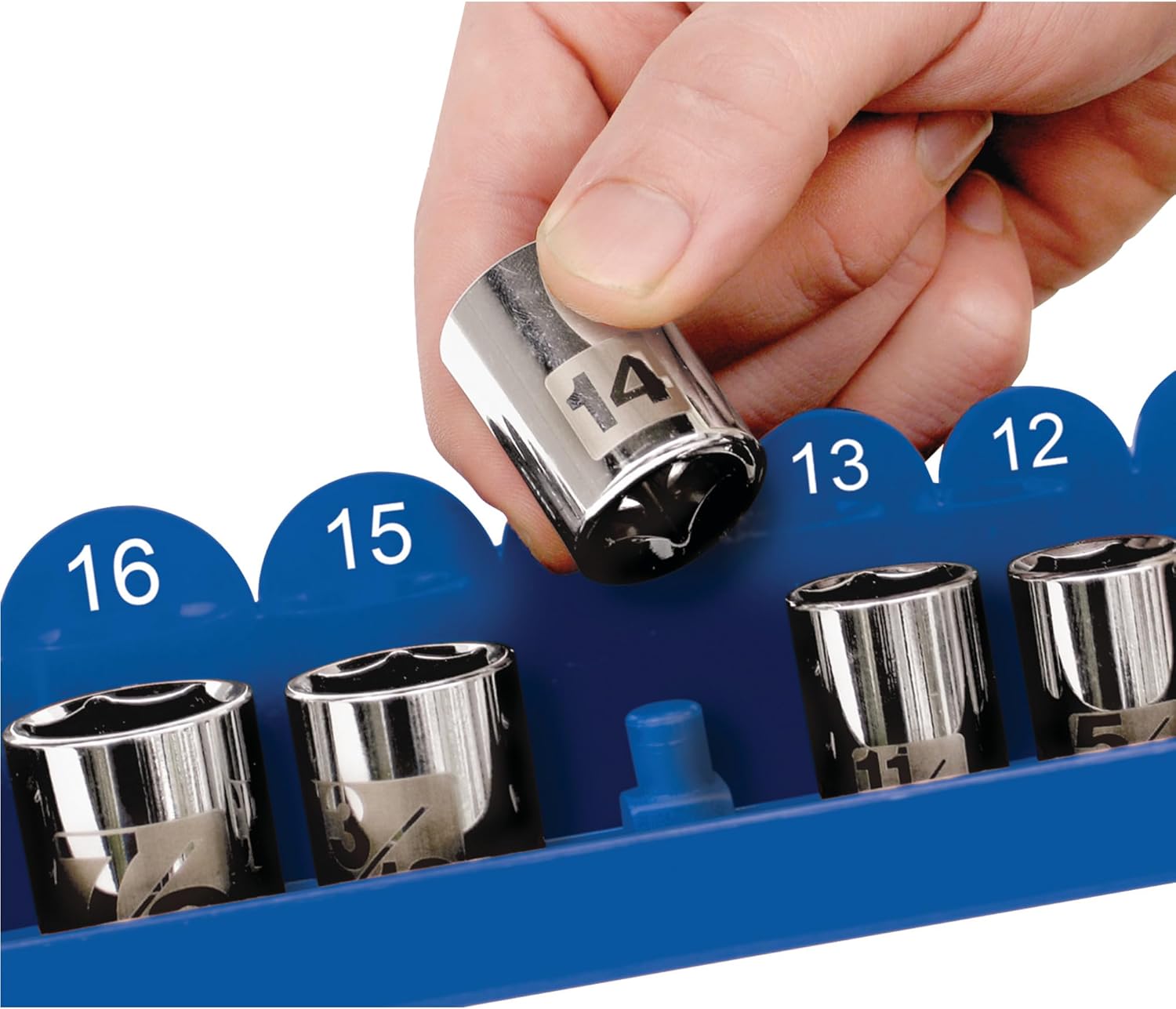 Performance Tool W776 Metric Socket Organizer with Pre-Marked Size Labels - Holds 28 Standard and Deep Wall 1/4-Inch Drive Sockets and Accessories