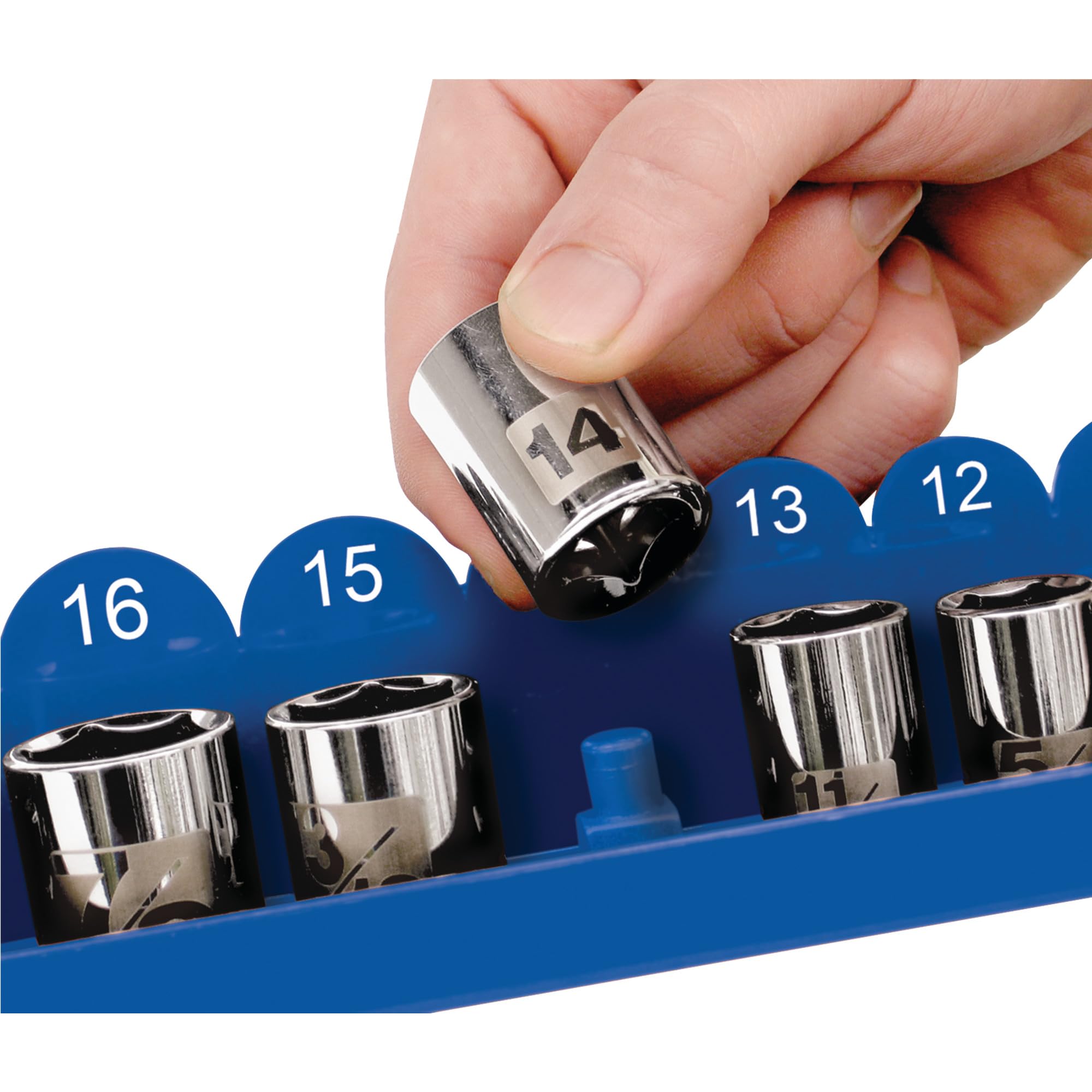 Performance Tool W778 Metric Socket Holder, 3/8-Inch Drive, Holds 30 Sockets, Pre-Marked for Easy Viewing, for Standard and Deep Wall Sizes