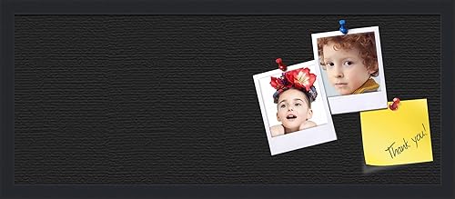 PinPix Tablero de anuncios de corcho de 30 x 12 pulgadas. Este tablero decorativo enmarcado viene con un diseño negro sólido y un marco negro